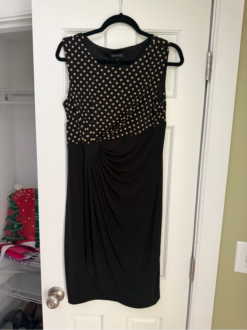 Black Dress with Gold Polka Dot Bodice